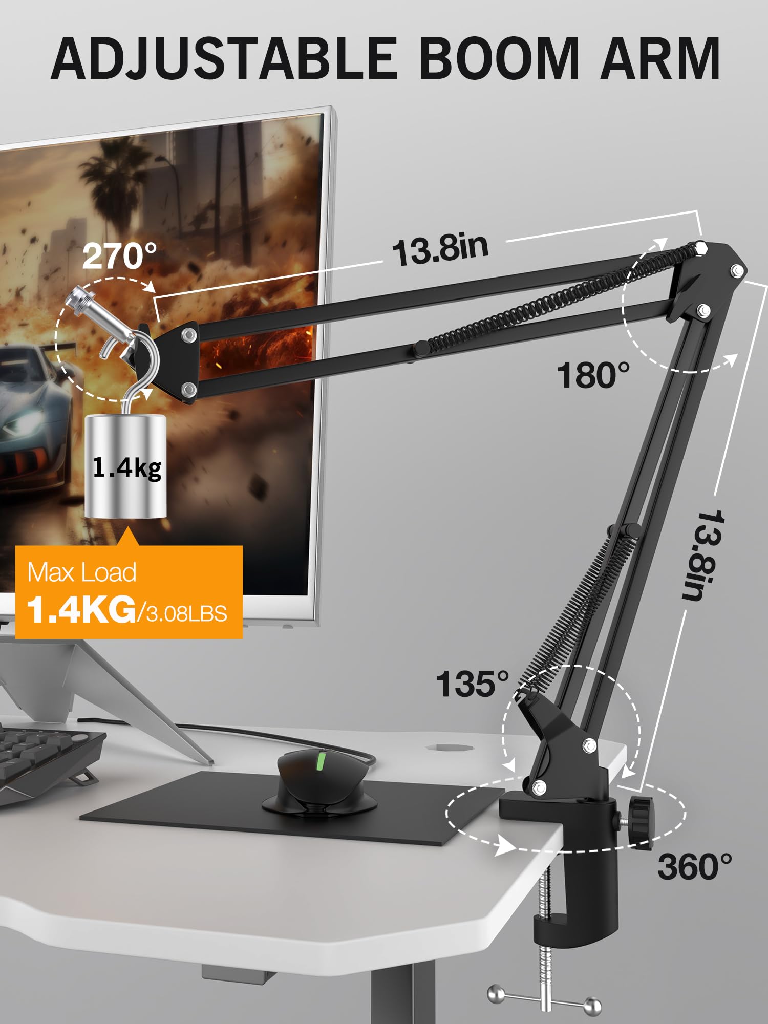 Seiren V3 Mini Boom Arm - Mic Arm for Razer Mini, Seiren V2, Seiren X and Most Microphone, Adjustable Boom Scissor Arm Stand wit